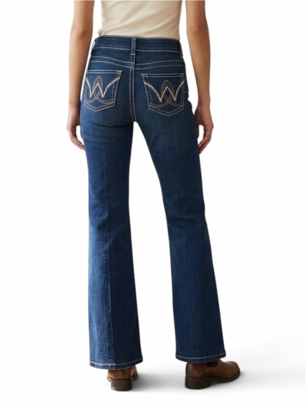 Wrangler Indigo Blue bootcut Jeans pink stitching embroidered pockets